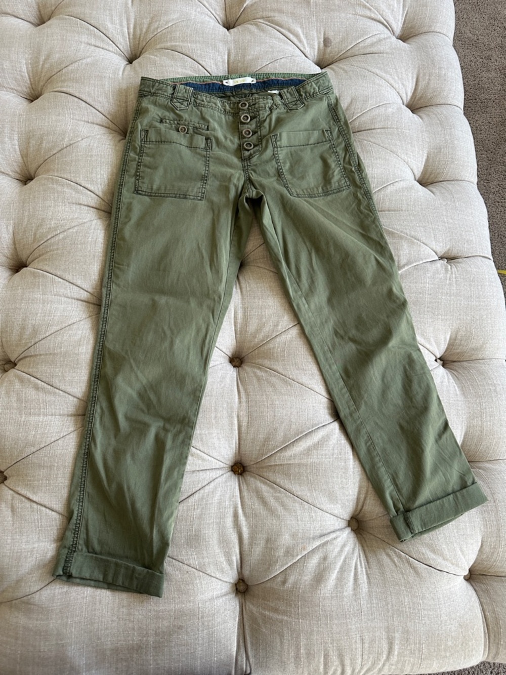Women’s Olive Green Button-Fly Casual Jeans
